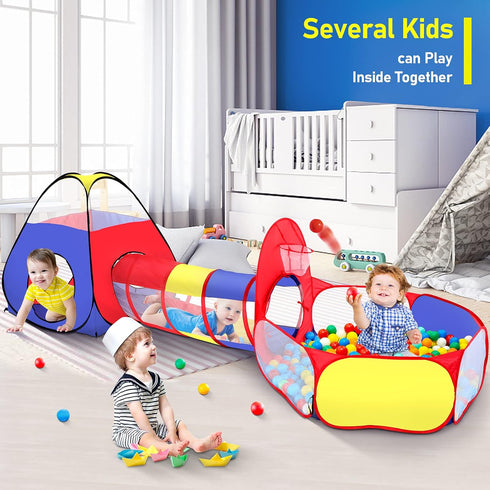 PigPigPen 3 in 1 Kids Play Tent, Pop Up Playhouse with Tunnel and Ball Pit for Indoor/Outdoor Fun