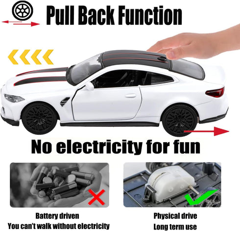 1/36 Scale BMW M4 CSL Diecast Model Car, Pull Back Vehicle, Gift for Boys and Girls, White