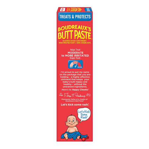4 oz Boudreauxs Butt Paste Max Strength Diaper Rash Cream for Baby, Ointment With Zinc Oxide, Tube