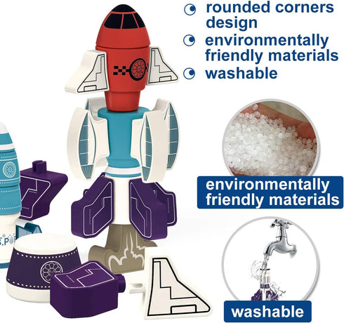Gifts2U Magnetic Rockets Toy - Magnetic Blocks Stacking Robots for Kids, STEM Educational DIY Puzzle Playset, Ages 3-6