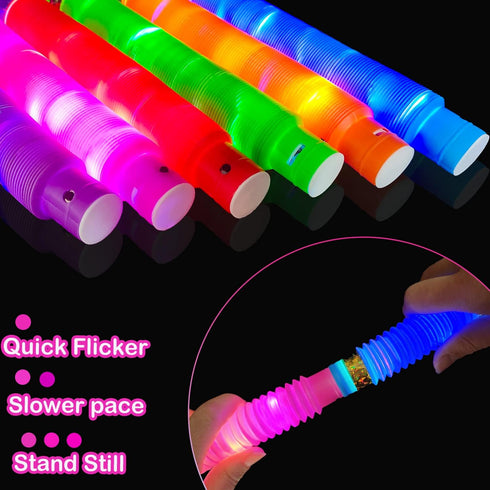 6 PCS Light Up Pop Tubes for Kids, Glow Sticks Party Favors, Neon LED Stretchy Bracelets for Children