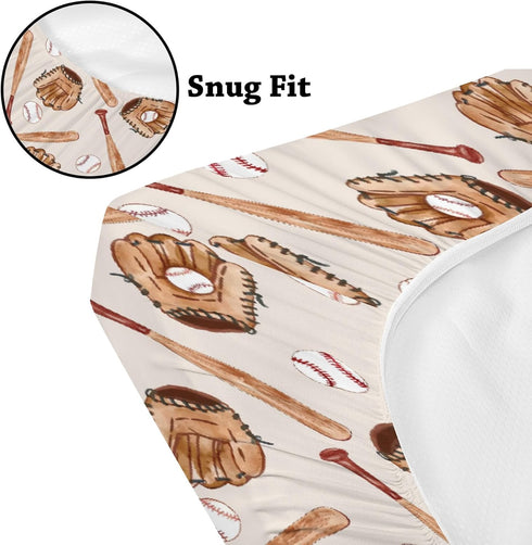 KuphiL10C Mattress-28x52 Watercolor Baseball Gloves Pattern Baby Sheets for Crib, Unisex Sport Theme Nursery Fitted Bed