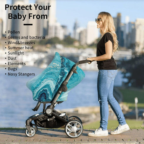 Schgap Marble Blue Car Seat Covers for Baby, Nursing Cover Breastfeeding Baby Carrier Cover Stroller Cover for Shower