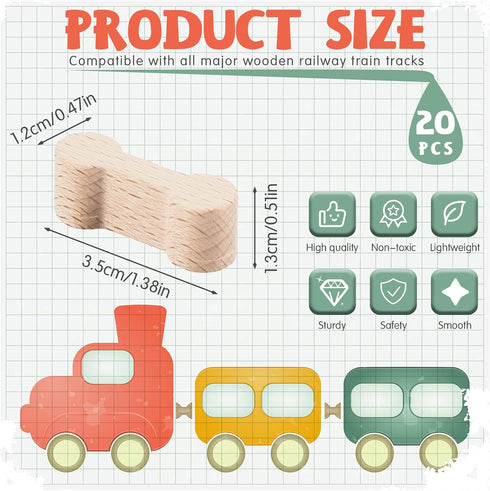 Hanaive 20 Pcs Wooden Dog Bone Track Connector Pack Accessories Wooden Train Track Adapter Connector Pieces Toy Train Set for Teens to Make Wood Railway Track