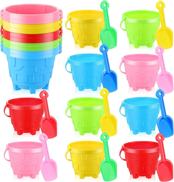 Leitee 10 Pcs Beach Sand Buckets and 10 Pcs Sand Shovels Set