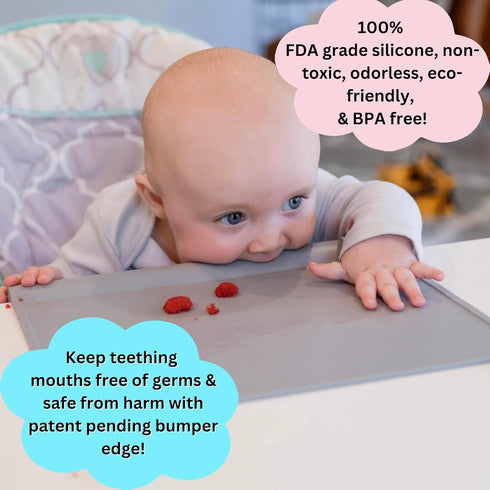 The Table Tyke Silicone Suction Placemat | Teething Edge Bumper/Spill Stopper | Dishwasher Safe, Travel Ready, Fits