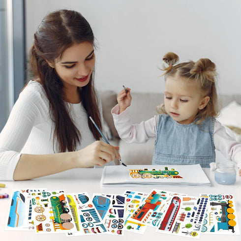 OTAITY 24 Sheets Train Stickers for Kids, Make-a-face Sticker, Make Your Own Train Mix and Match Stickers for DIY