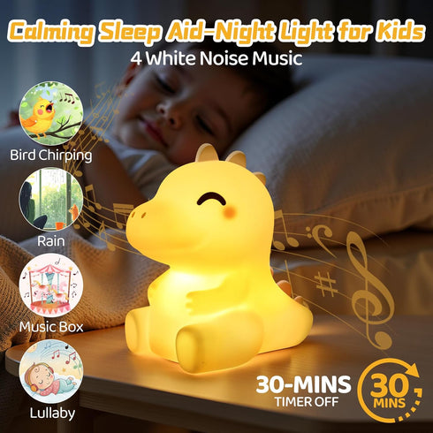 4 Dimmable Mewaii Huggwaii Squishy Dinosaur Night Light for Kids, White Noise Silicone Kids Night Light, Long Battery