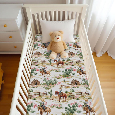 Wicbfdfv 28x52 Inch Vintage Western Cowgirl Cactus Boho Floral Fitted Baby Crib Sheet for Boys Girls Breathable Retro
