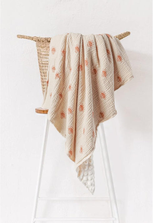 Konssy Baby Blankets, Super Soft Minky Blankets with Muslin Cotton Front, Dotted Fleece Backing for Newborns