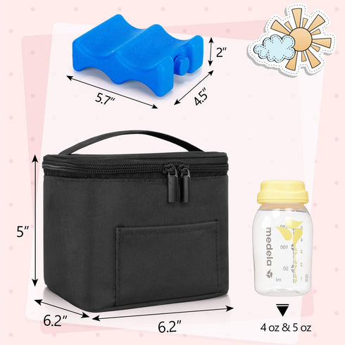 Teamoy Breastmilk Cooler Bag with Ice Pack, Baby Bottles Bag for 4 Large 5 Ounce Bottles, Black