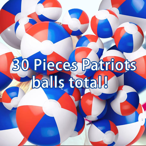 Zhanmai 30 Pcs Patriotic Beach Balls, Red White and Blue Inflatable Balls for 4th of July Party Favors, 4-5 Inch and