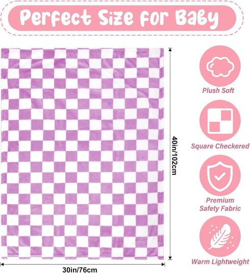 30"*40" GreatBba Plush Checkered Baby Blanket for Boys Girls Nursery, Warm Short Fleece Blanket Neutral for Infant