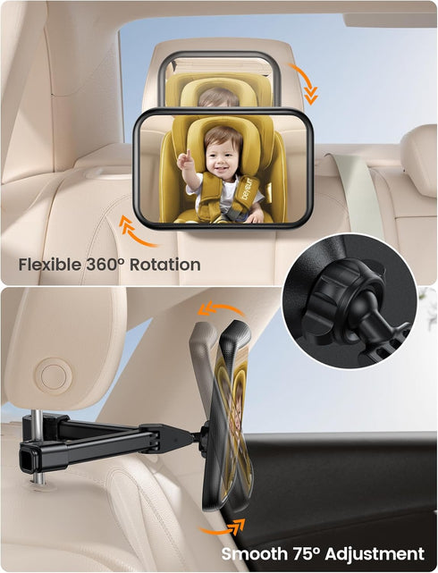 3S 360 Lamicall Baby Car Mirror for Backseat - Never Shake Clip Hook, Safest Acrylic Rear Facing Car Seat Mirror