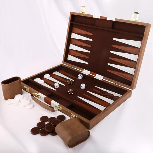 Backgammon Set - Classic Board Game with Premium Leather Case, Portable Travel Strategy Game Set (11inch, Khaki)