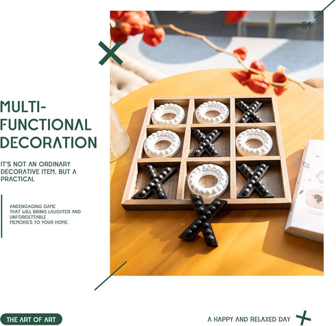 10.6 Inch GENMOUS Wooden Tic Tac Toe Game Board for Seniors Family Indoor, White Rustic Giant Tic Tac Toe Coffee Table
