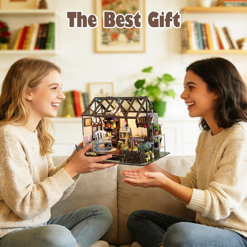 Miniature House Kit, DIY Miniature Dollhouse Kit, Mini House Building Kits with LED, Unique Gift for Birthday Christmas