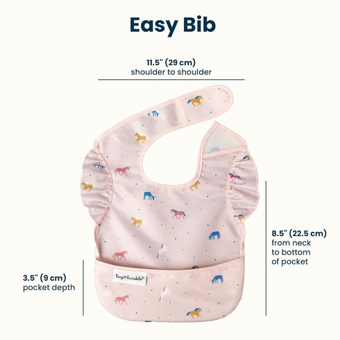 Boys(3 Pack,Unicorn) Tiny Twinkle Mess-Proof Baby Bibs for Eating | Waterproof, Wipeable Toddler Bibs with Catch-All