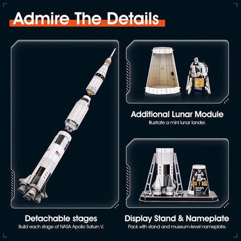 NASA Apollo Saturn V 3D Puzzles - Rocket Ship Building Kit for Kids Ages 8-14, Space Exploration Crafts, 136 Pieces