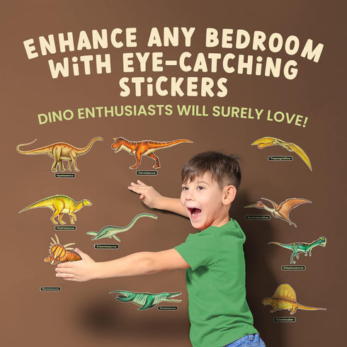 Glow in The Dark Dinosaur Wall Stickers - 10 Large Bright Decals for Bedroom Walls and Ceilings, Set 2