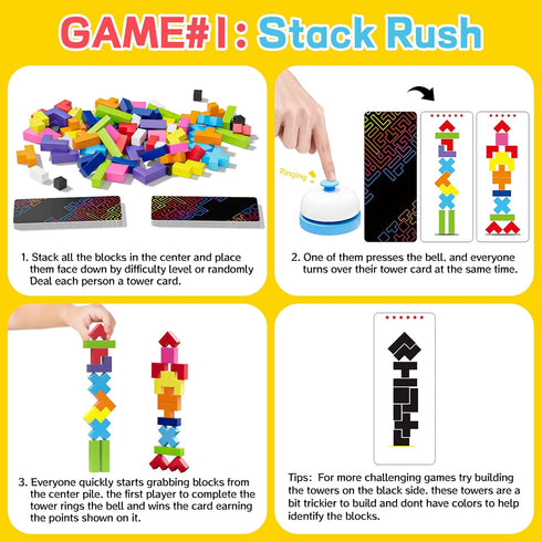 120Pcs 4 1 6 4+ Wooden Block Stacking Games Fast-Paced Building Block Game More Ways to Play for Party Game Night