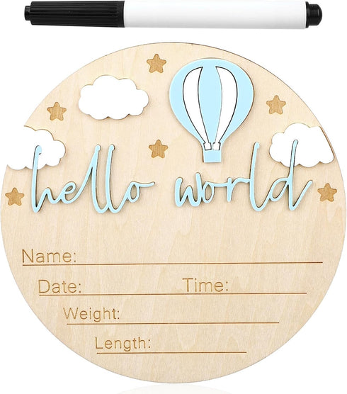 Gosknor Wooden Baby Announcement Sign, Hello World Newborn Birth Sign Welcome Baby Name