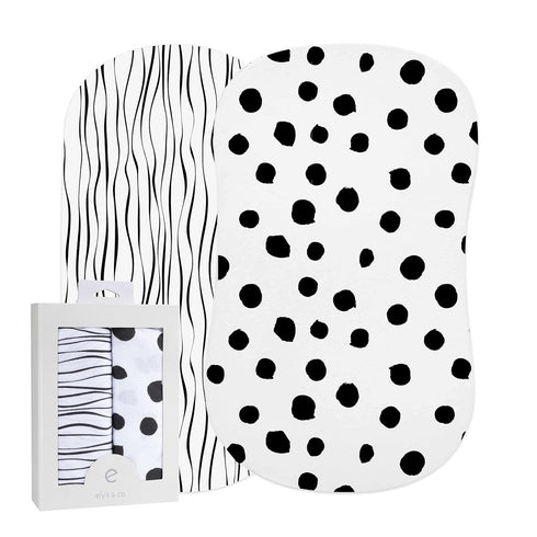 Bassinet Sheet Set 2 Pack - 100% Jersey Cotton Black and White Abstract Stripes and Dots by Ely's & Co