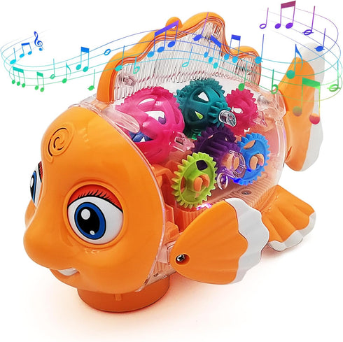 Tipmant Cute Electric Fish Toy, Electronic Goldfish Vehicle, Music, Flash LED Lights for Baby Toddler Gifts