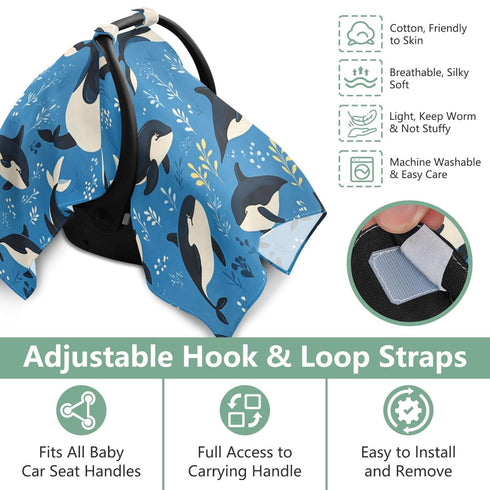 Mazeann Sea Orcas Blue Car Seat Cover Baby Breathable Soft Infant Carseat Covers Canopies Babies Carrier Covers
