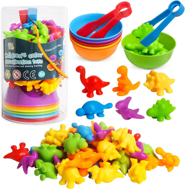 Color Sorting and Counting Dinosaurs Toys for Toddlers 3-5, Educational Matching Learning Game for Kids
