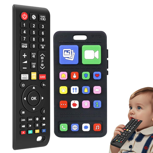 SLUQQHDU Baby Silicone Teething Toys for Babies 0-6 Months,Phone and Remote Teether Toys
