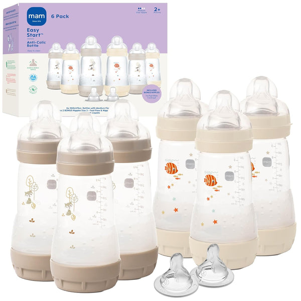 MAM 9oz Easy Start Anti-Colic Baby Bottles, Medium Flow with 2 Bonus
