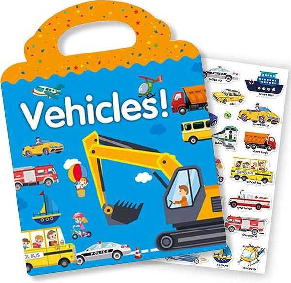 Reusable Sticker Book for Kids, Vehicles Truck Stickers, Educational Travel Activity Books for Toddler Age 3+