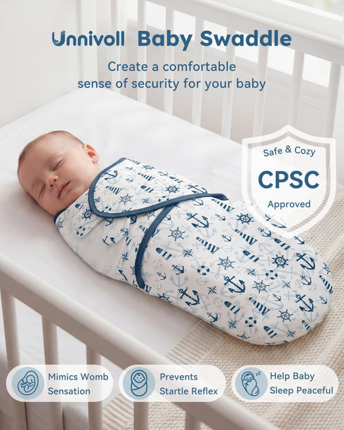 100% 3 Pack 0-3 Sailboat Unnivoll Baby Swaddles for Newborns Cotton Newborn Swaddle Sack Baby Swaddles Months Swaddle