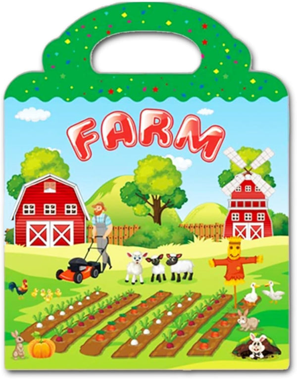 Reusable Sticker Book for Kids, Farm Stickers Educational Learning Toys for Toddler Girls Boys