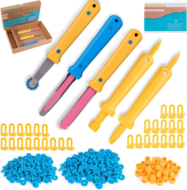 Zentara Cardboard Construction Toolbox Set with Wood Handle 401PCS Complete Building Kit with