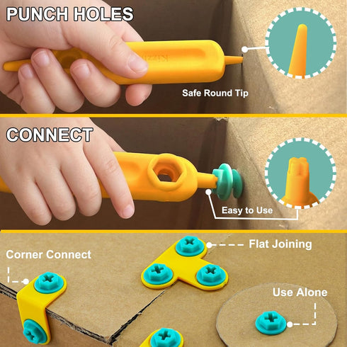 149 5+ Kizzikids Cardboard Tools for Kids with Cutter &Tool Box, PCS Cardboard Construction Kit for Family & Team