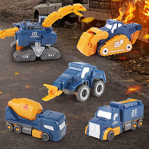 Set, 5-in-1 3 4 5 6 7 Construction Trucks Toy Dinosaur Vehicles Magnetic Educational STEM Building Car Kit, Transform