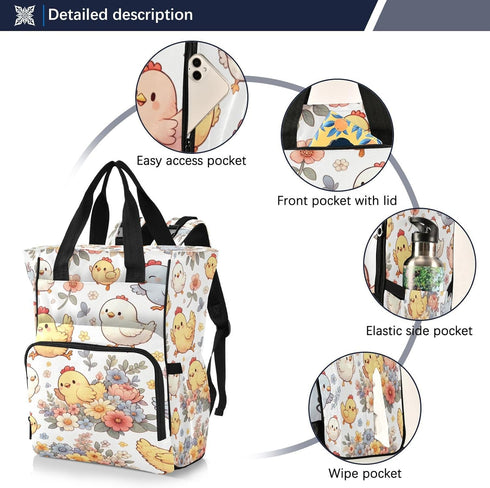 YANENDIE Backpack, Backpack Backpack Cute Cartoon Chickens Diaper Bag Unisex Travel Baby Diaper Bags with Stroller