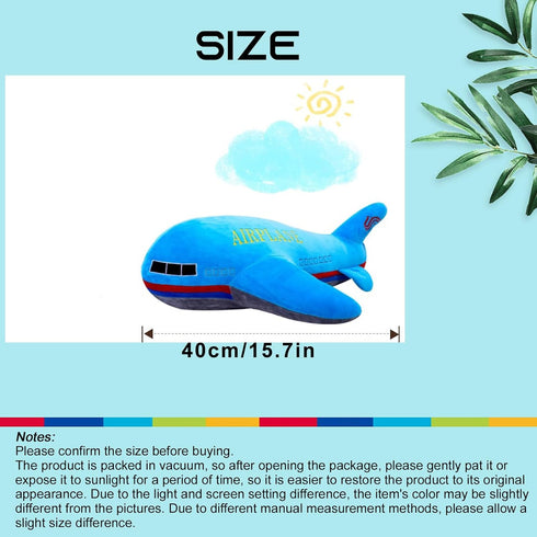 15.7" Blue Airplane Plush Stuffed Aircraft Pillow Model Toy, Gifts for Boys Kids