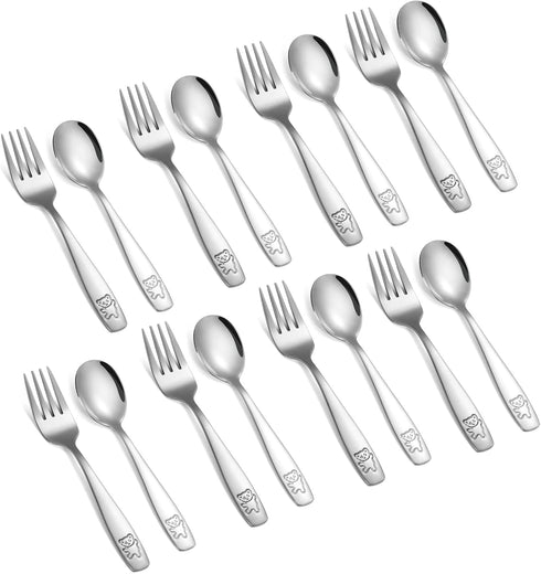 16 Pieces Toddler Utensils Kids Silverware Set, Stainless Steel Childrens Forks and Spoons, Dishwasher Safe Flatware