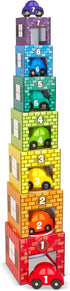 Melissa & Doug Nesting and Sorting Garages and Cars, 7 Graduated Garages and 7 Stackable Wooden Cars
