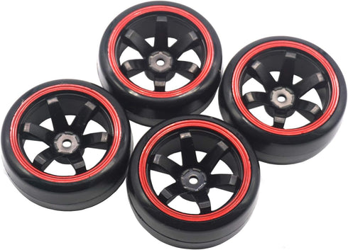 4Pack ShareGoo OD 2.44" RC Drift Tires Set, Hard Plastic Tyres & Wheel Rims for 1/10 On-Road Racing