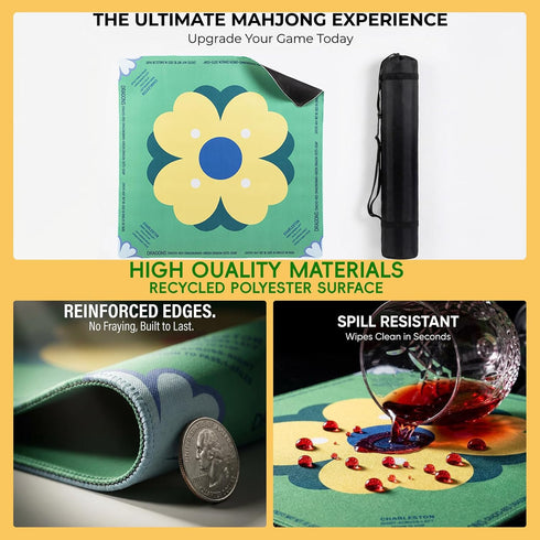 Mahjong Mat for Table Non-Slip, Noise-Reducing & Silent Neoprene Game Mat, No Fold Marks,Ready to Use, Cover with Rules