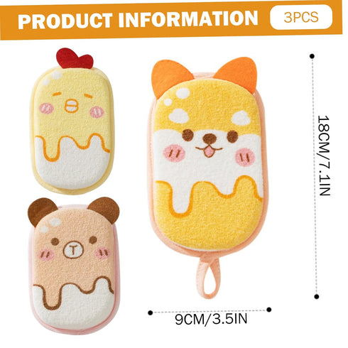 Generic 3Pcs Baby Washcloths Super Absorbent Soft Wash Mitt Cute Cartoon Animal Gentle Scrub for Baby Toddler Kids Bath
