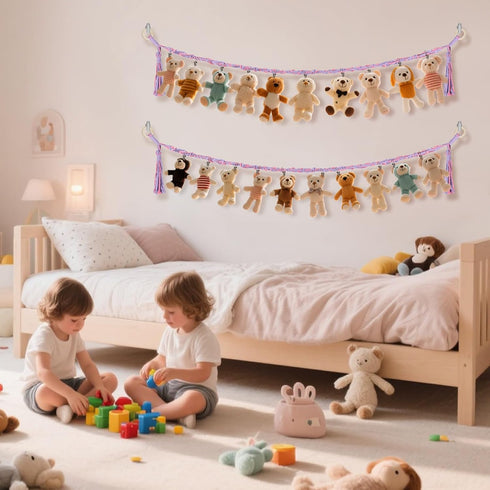 CERETIA 80" 40 Cotton Hanging Storage Chain for Stuffed Animals Storage with Metal Clips, Stuffed Animal Organizer