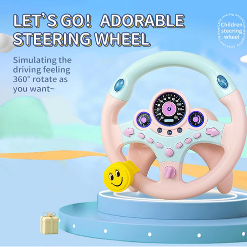 YIYZAOF Kids Steering Wheel Toy for Car Backseat with Light and Music,Suction Cups Base-Interactive Simulated Driving
