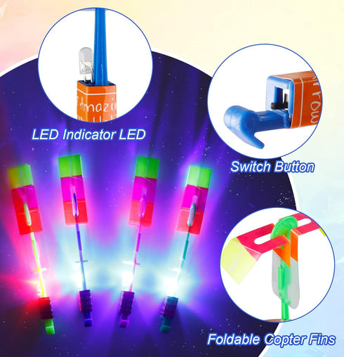 60pcs LED Arrow Helicopter Flying Toy, Elastic Slingshot Flying Copters for Kids Summer Day Party Favors