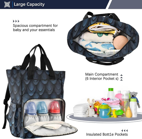WELLDAY Backpack, Diaper Bag Dragon Scales Baby Diaper Bag - Waterproof Multifunction Travel Diaper Bag with Pacifier