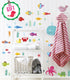 Ocean Fish Wall Decals, Sea Whale Turtle Tropical Creatures Bathroom Stickers, Cartoon Decorative Wall Decal for Kids